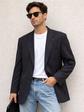 Hart Schaffner Marx Charcoal Pinstripe Blazer 42R Wool Classic